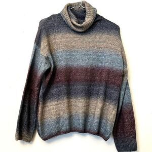 Cliche Wool Blend Soft Space Dyed Cowl Turtleneck Pullover Multicolor Sweater Me